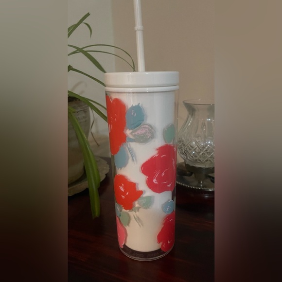 Kate Spade Insulated Tumbler 20oz Acrylic Travel Cup with Lid, Brushy Rose - Picture 4 of 9